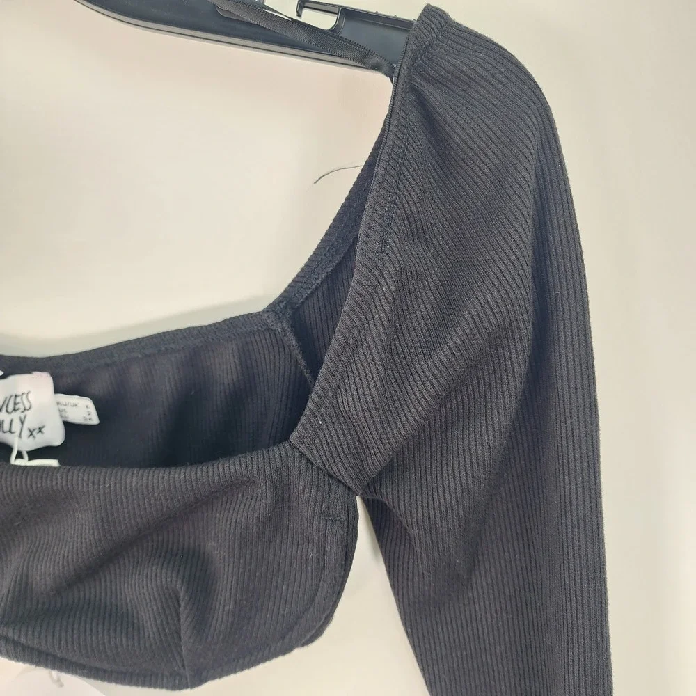 Princess Polly Top Women's 2 Becca Wired Square Neckline Black Crop Top